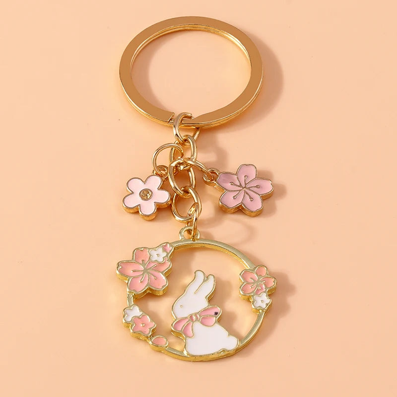 Cute Enamel Bee Keychain Flower Key Rings Pendants for Car Key Holder Women Girls Handbag Accessories Handmade Jewelry Gift