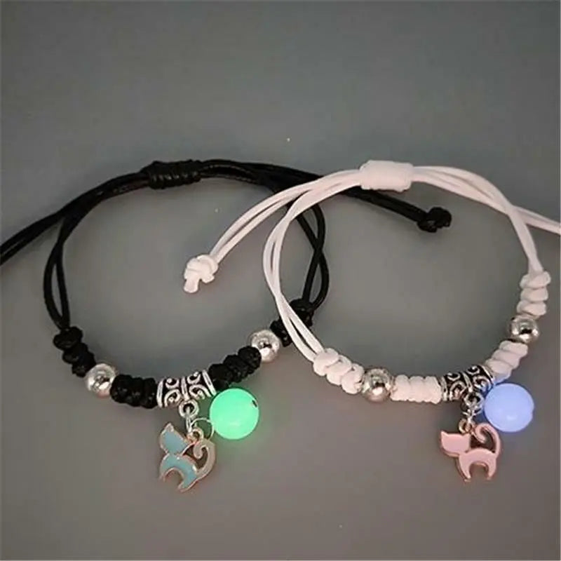 2 Pcs Luminous Moon Star Bracelet Pair Of Adjustable Braided Rope Matching Friend Bracelet For Men Women Couples Gift Jewelry