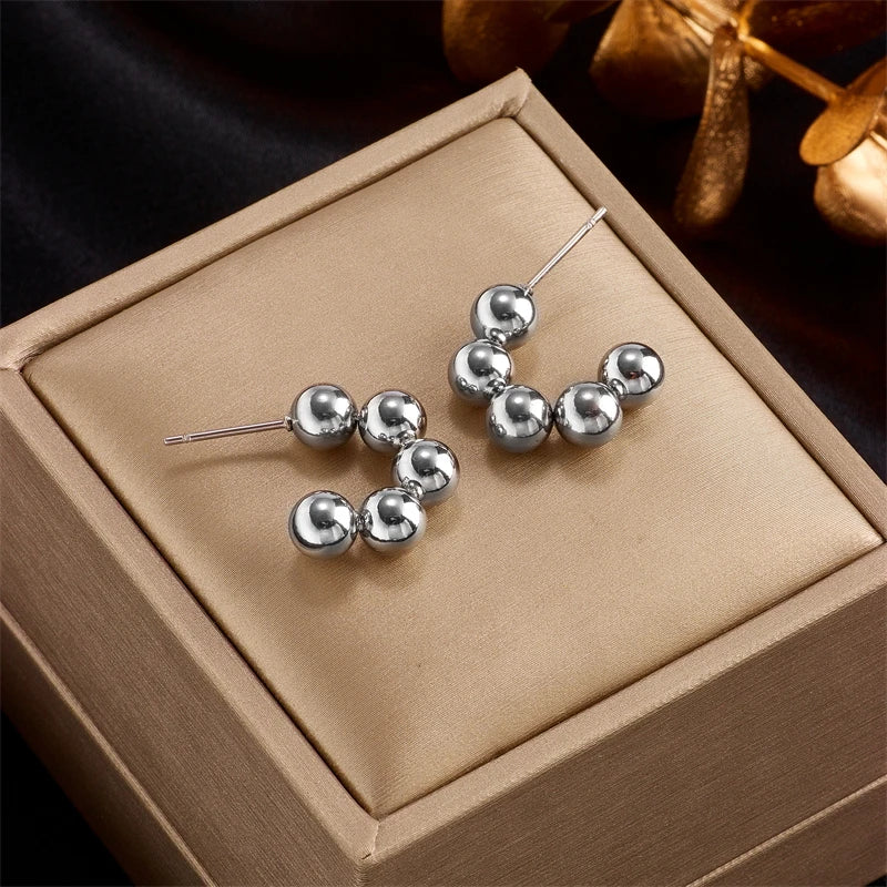 XIYANIKE 316L Stainless Steel Earrings for Women Big Round Beads Shape Gold Silver Color Women's Earrings Drop Shipping