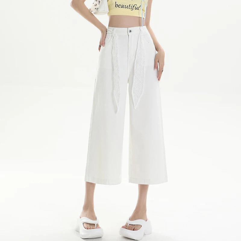 Y2K Loose Casual Medium Jeans Summer New Women's High Waist Korean 2000s Denim Pants Fashion All Match Seven Points Baggy Jeans