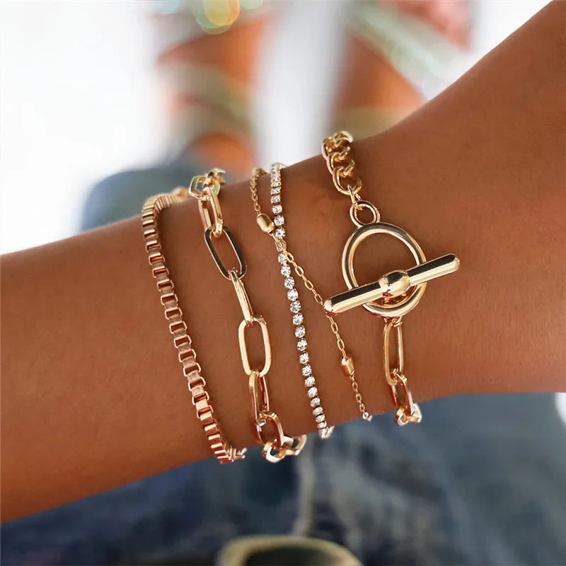 YOBEST 2024 New Heart Beads Chain Bracelets for Women, Silver Color Trendy Geometric Bracelets Set, Party Jewelry Accessories