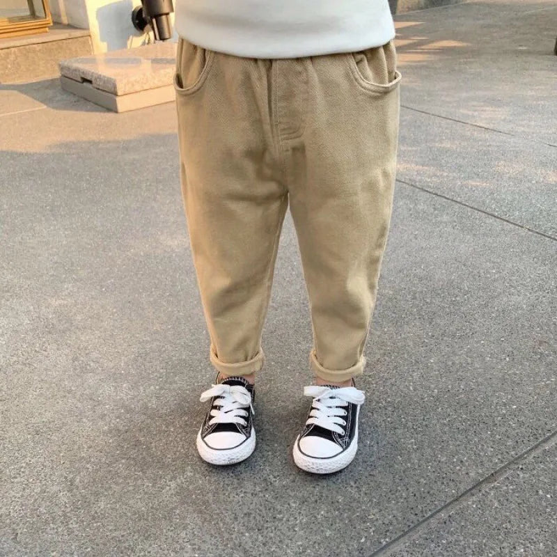 0-7Years Spring Autumn Kids Children Pants Baby Boy Washed Casual Trousers Elastic Waist Straight/Harlan Multiple Styles