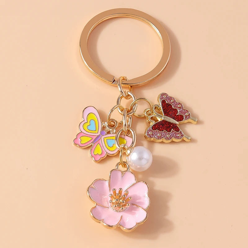 Cute Enamel Bee Keychain Flower Key Rings Pendants for Car Key Holder Women Girls Handbag Accessories Handmade Jewelry Gift