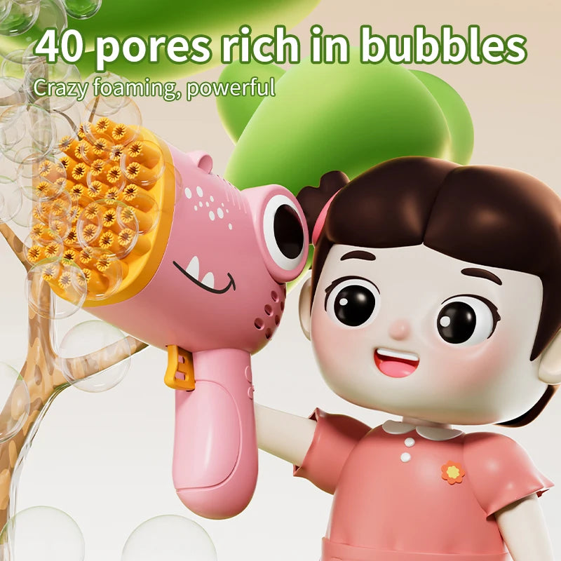 40 Holes Dinosaur Bubble Gun Handheld Fully Automatic Bubble Machine Without Battery And Bubble Water For Kids Gift