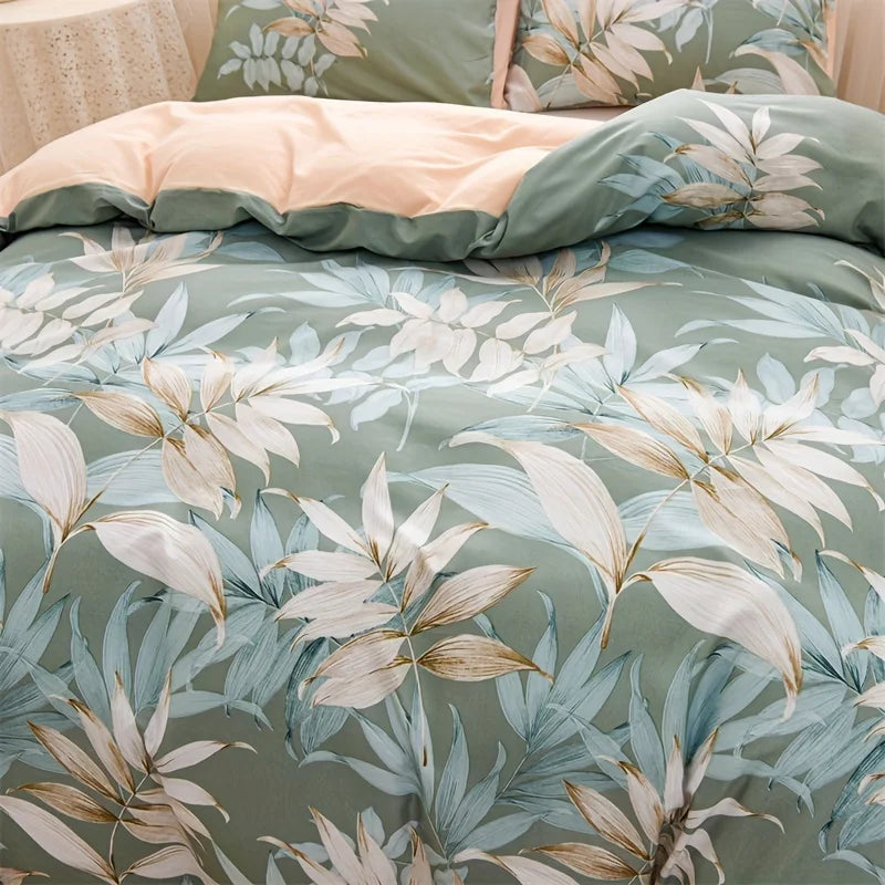 3pcs Duvet Covers Size Green Palm Leaf Fern Plant Hawaiian Plant Farmhouse Botanical Bedding Set Soft pillowcases*2