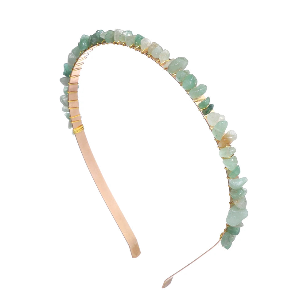 Colorful Natural Stone Aquamarine Crystal Gravels Chips HairBand Women Girl Healing Headwear Hair Accessories Handmade Jewelry