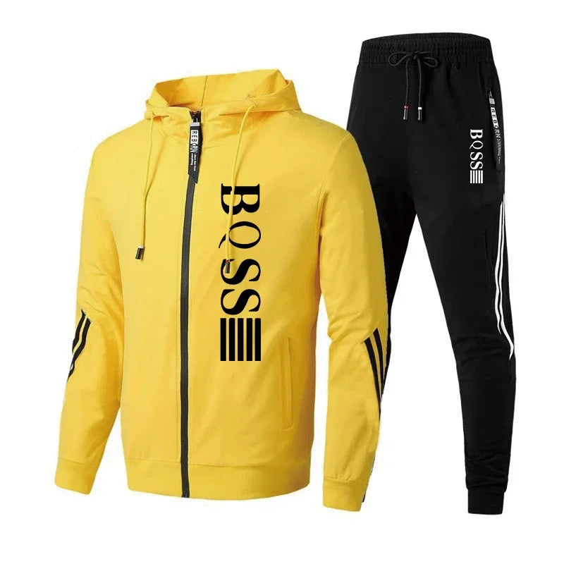 2024 Mens Tracksuits Casual Sweatpants Printing Zipper Hooded Sweatshirt Fashion Versatile Coat Outdoors Jogging Sports Clothing