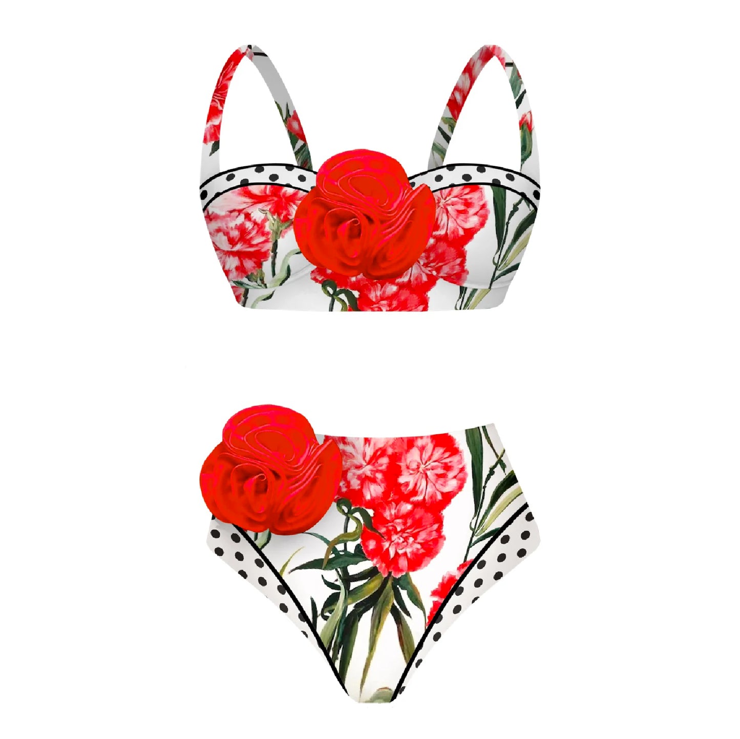 2024 3D Flower Bikini Underwire Swimsuit High Waist Swimwear for Women Push Up Two Piece Bathing Suits Summer Female
