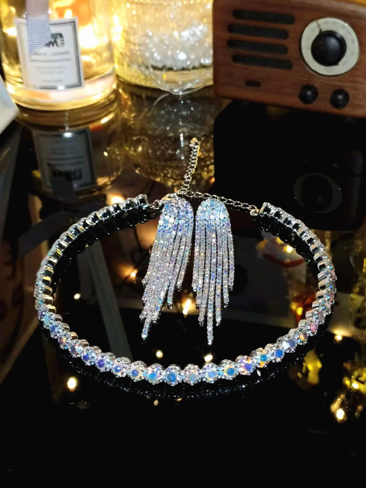 2024 Sparkling Silver Color Crystal Collar Chain Choker Necklace Bridal Women Wedding Party Diamante Rhinestone Choker Jewelry