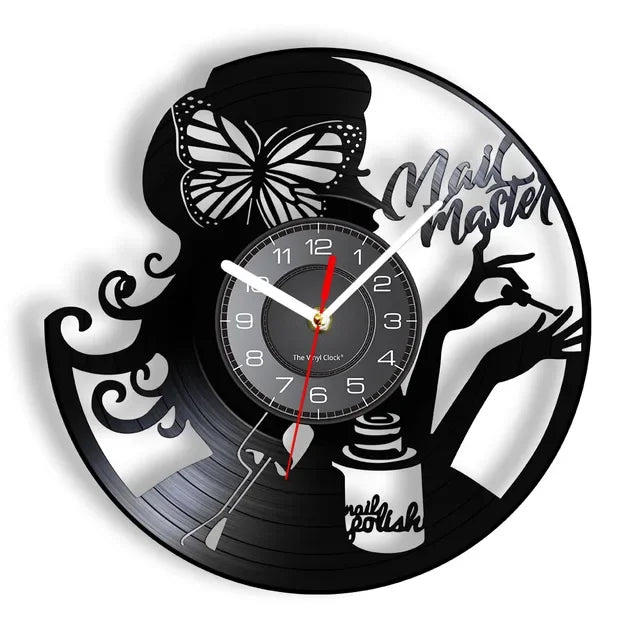 Custom Spa Salon Business Wall Sign Wall Decor Nail Salon Personised Your Name Vinyl Record Wall Clock Polish Fashion Art Clock