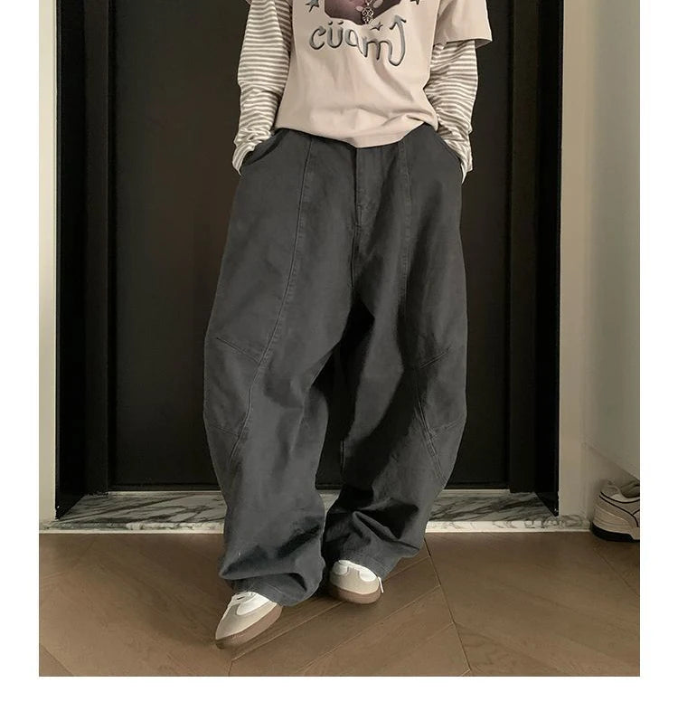 EOTVOTEE American Style Vintage Washed Jeans for Women Y2k Fashion High Waist Wide Leg Cargo Pants 2025 New Casual Cargo Jeans