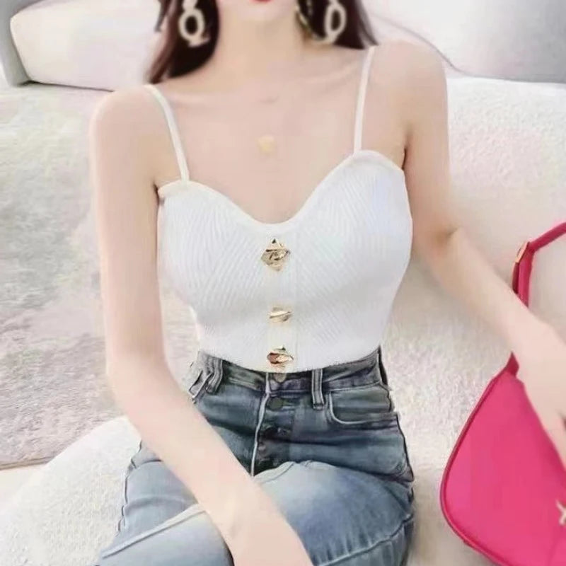 Women Summer High-end Small Fragrant Style Knitted Tube Top Camisole With New Style Outer Sleeveless Short Top With Beautiful Ba