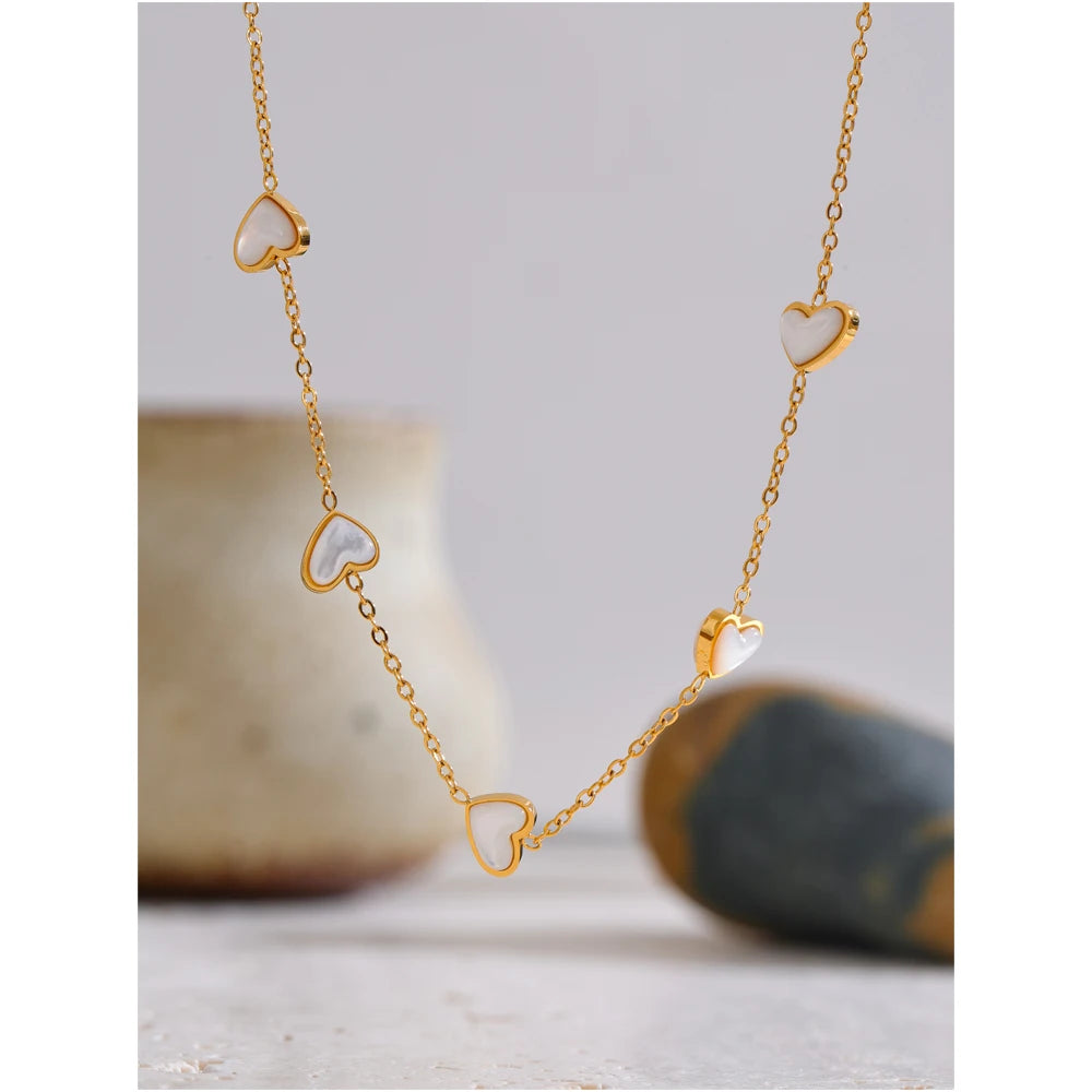 Yhpup High Quality Double-Sided Shell Chain Necklace Gold Color Stainless Steel Exquisite Collarbone Chain Jewelry Gift