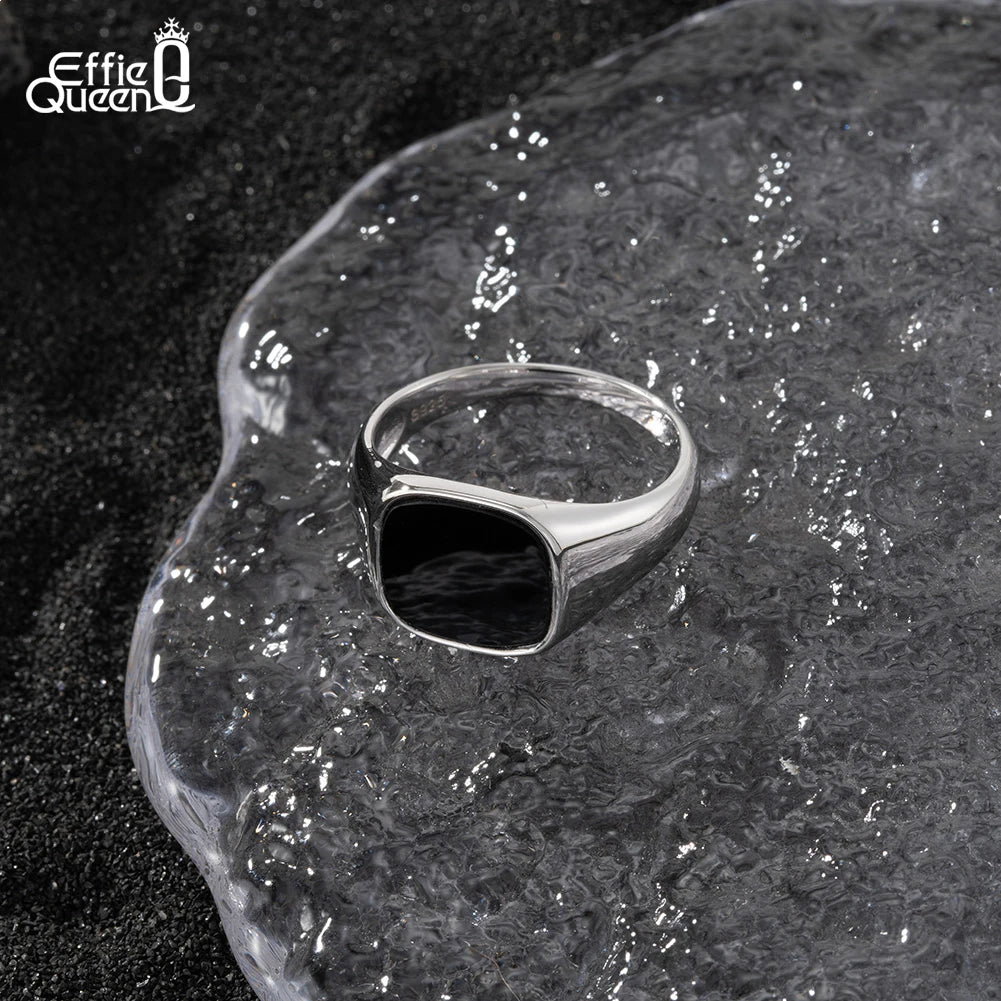 Inele Effie Queen Eternity din argint 925, aur de 18K, 12 mm, design minimalist cu agat negru, mărime 10/11/12/13, cadou de petrecere NMR01