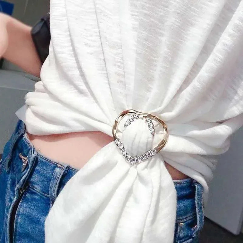 Adjustable Knot Scarf Buckle Pin - Decorative Crystal Silk Brooch Clip for T-Shirts Blouses Shawls Women's Fashion Accessories