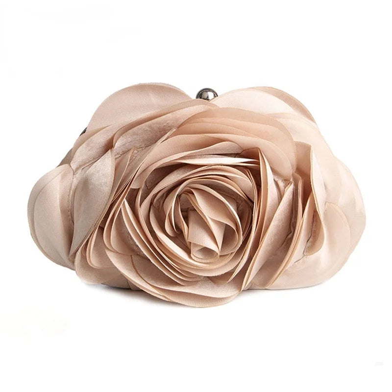 Women Rose Flower Evening Bag Ladies Floral Pink Handbag Bridal Wedding Party Purse Fashion Beatiful Small Day Clutch Chain
