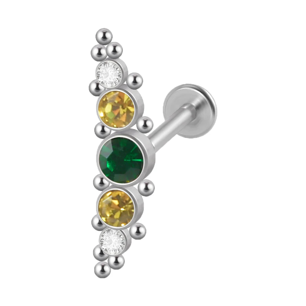 1PC Surgical Steel Internal Thread Labret Lip Ring Opal&Zircon Cluster Curved Ear Cartilage Tragus Helix Daith Piercing Jewelry