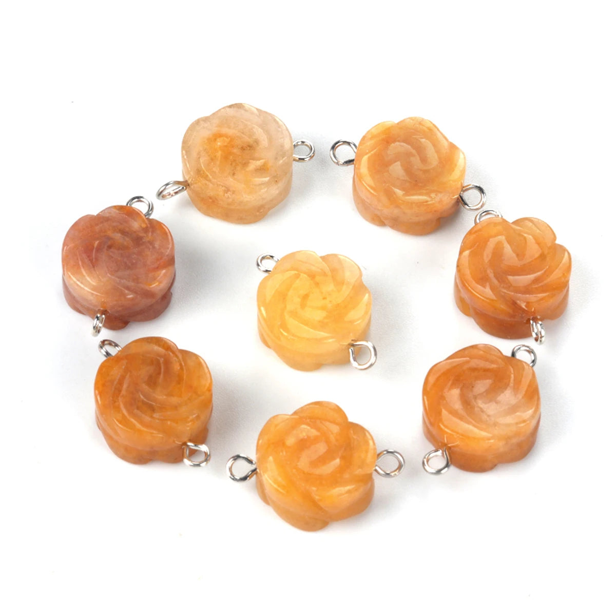 2Pcs Natural Stone Yellow Jade/Agates Rose-Shaped Connector For Jewelry Making DIY Necklace Bracelet Accessory Size 14 mm