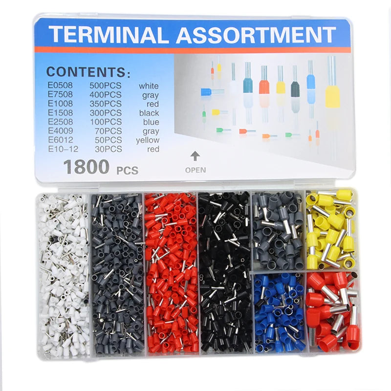 VE Tubular Crimping Terminal Ferrule Kit with 800-1900PCS HSC8 6-4A 0.25-10mm² Pliers Mini Wire Ferrule Fixture Kit