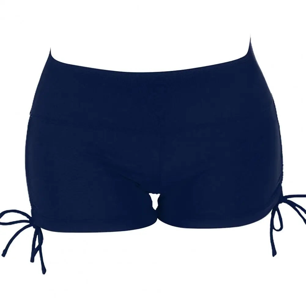 Women Mini Safety Pants Swim Shorts Solid Color Elastic Drawstring Boxers Mid Waist Women Basic Safety Pants Bathing Boyshorts