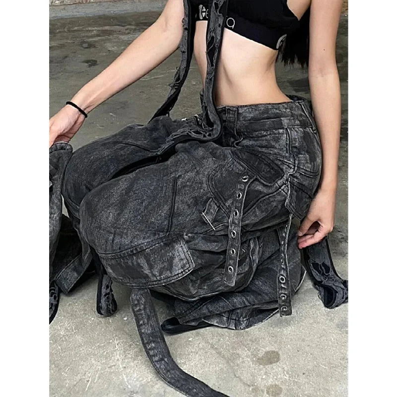 Black Jeans Women American Style Y2K 90S Vintage High Waisted Jean Straight Trouser Streetwear Casual Loose Wide Leg Denim Pants