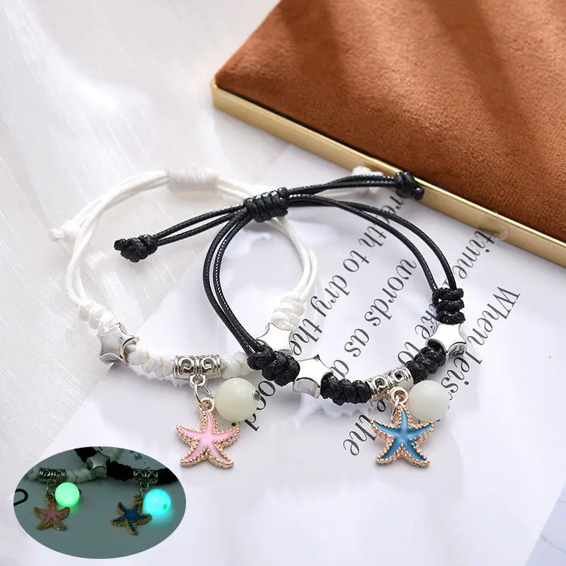 2 Pcs Luminous Moon Star Bracelet Pair Of Adjustable Braided Rope Matching Friend Bracelet For Men Women Couples Gift Jewelry
