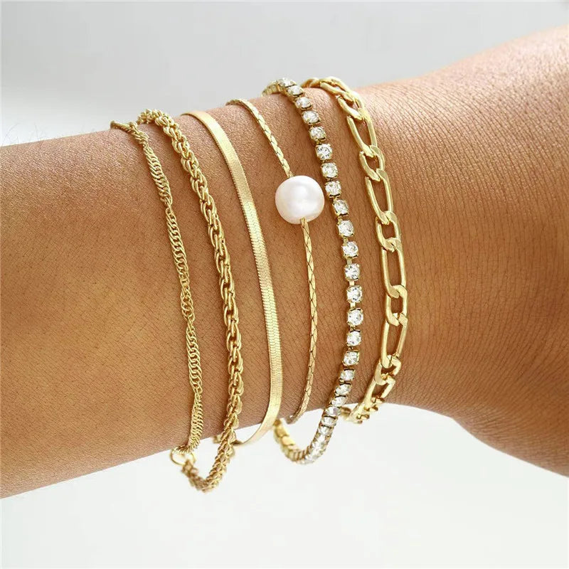 YOBEST 2024 New Heart Beads Chain Bracelets for Women, Silver Color Trendy Geometric Bracelets Set, Party Jewelry Accessories