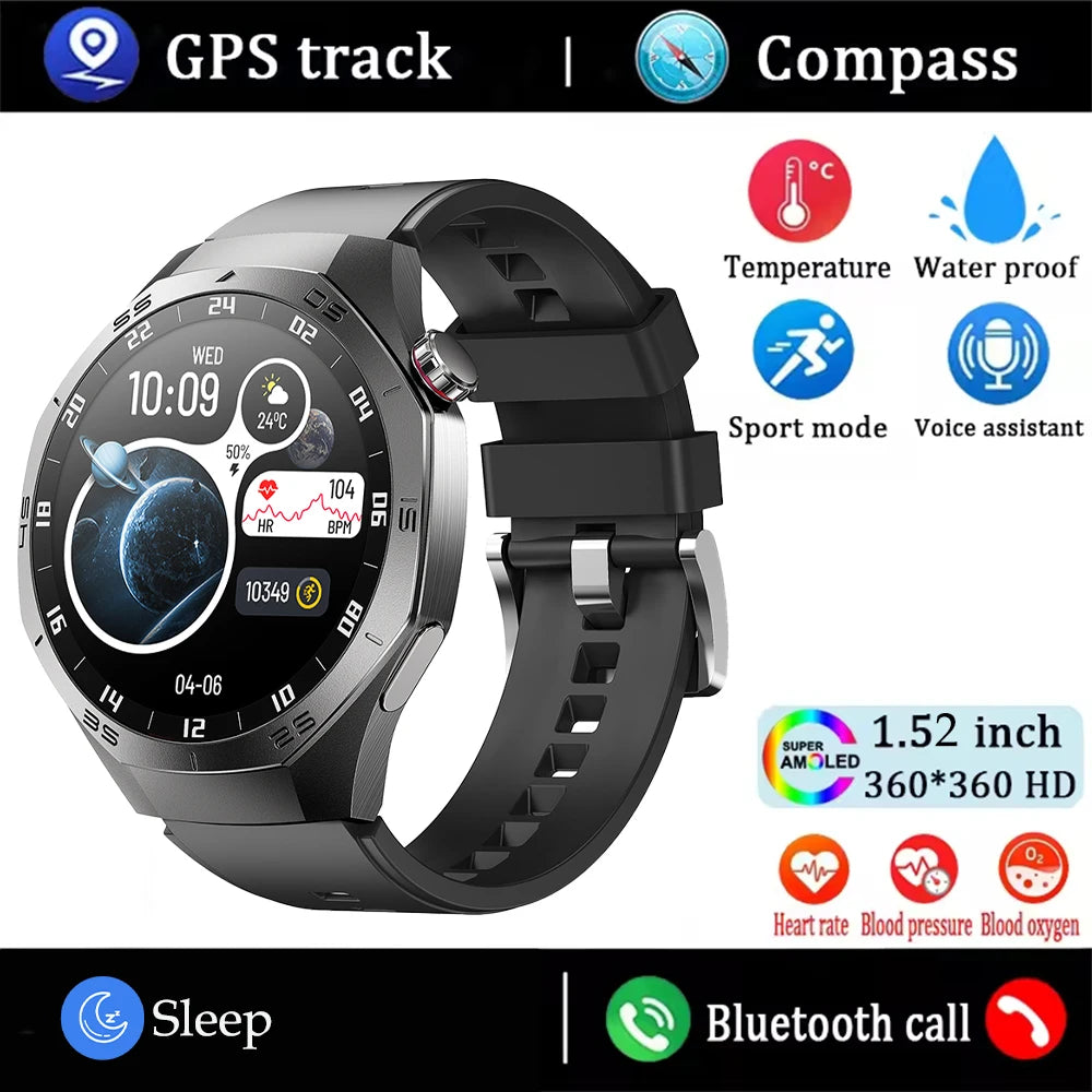 2025New For Huawei GT5 Pro Smart Watch Men HD AMOLED Screen GPS Motion trajectory HeartRate Bluetooth Call 1.52" SmartWatch IP68