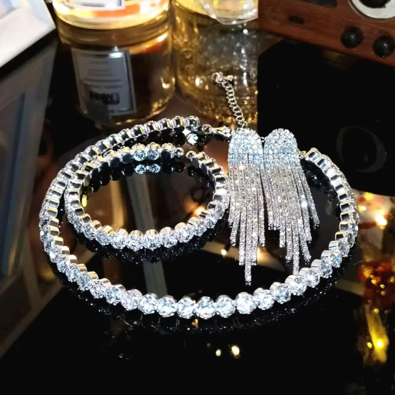 2024 Sparkling Silver Color Crystal Collar Chain Choker Necklace Bridal Women Wedding Party Diamante Rhinestone Choker Jewelry