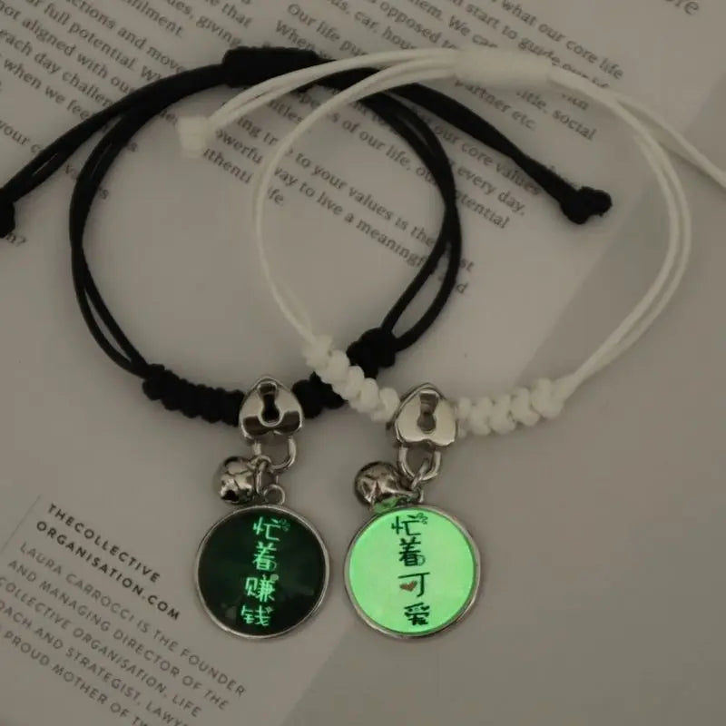 2 Pcs Luminous Moon Star Bracelet Pair Of Adjustable Braided Rope Matching Friend Bracelet For Men Women Couples Gift Jewelry