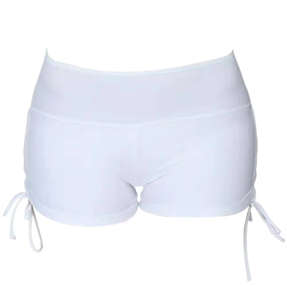 Women Mini Safety Pants Swim Shorts Solid Color Elastic Drawstring Boxers Mid Waist Women Basic Safety Pants Bathing Boyshorts