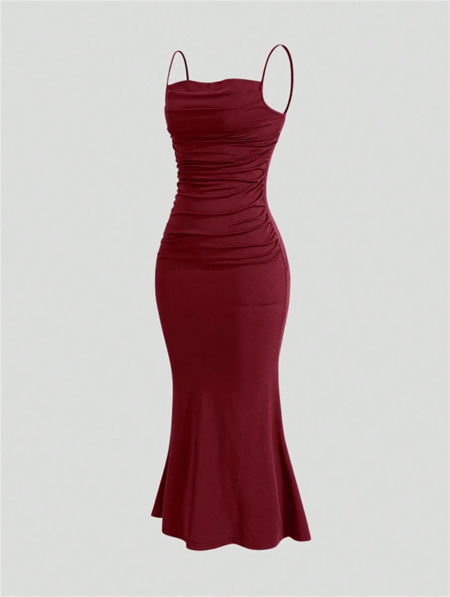 Women's Bodycon Party Dresses Maxi Spaghetti Strap Elegant Slim Sleeveless Evening Wedding Multi-Color Summer Milkmaid Dresses