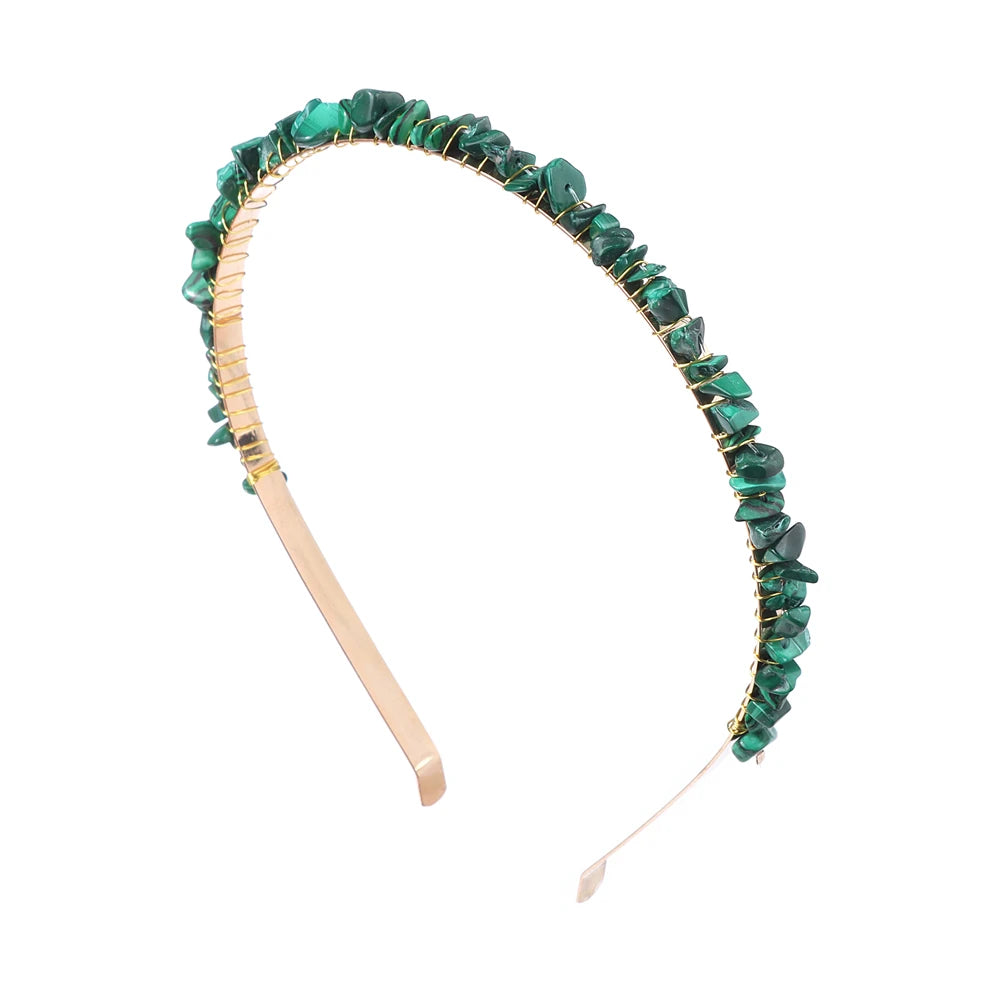 Colorful Natural Stone Aquamarine Crystal Gravels Chips HairBand Women Girl Healing Headwear Hair Accessories Handmade Jewelry