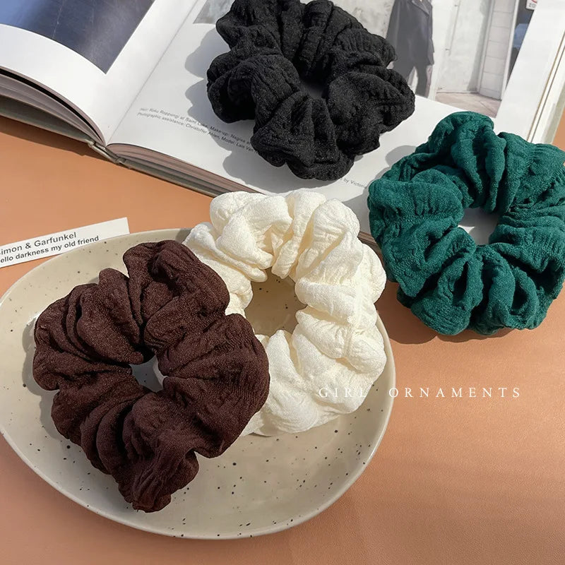 Newest Korean Woman Large Cream Puff Elastics Hair Band Solid Color Scrunchies Hair Ties Ladies Ponytail Hold Hair Accessories