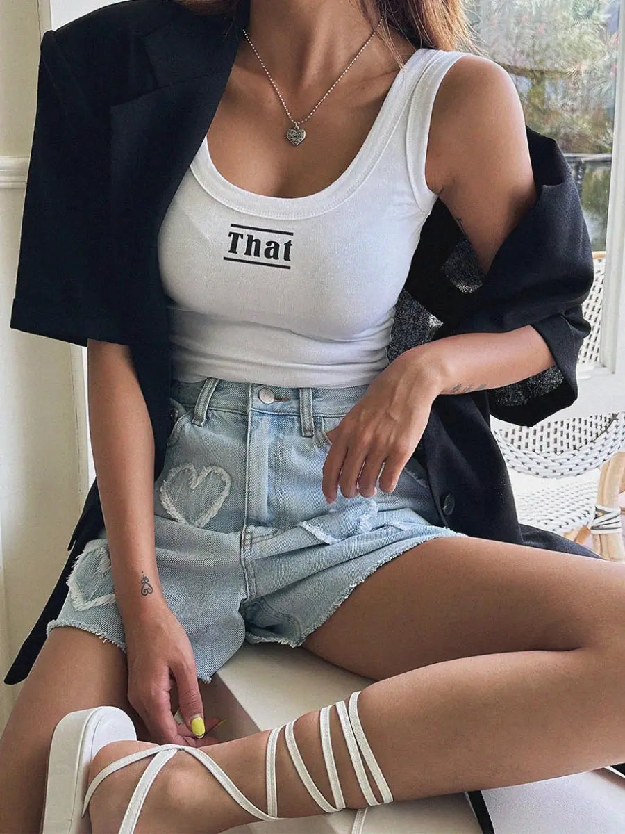 Women's Jeans Shorts Blue Cute Raw Edge Heart Pattern High Waist Fashion Denim Hot Pants Y2k Summer Casual Clothing