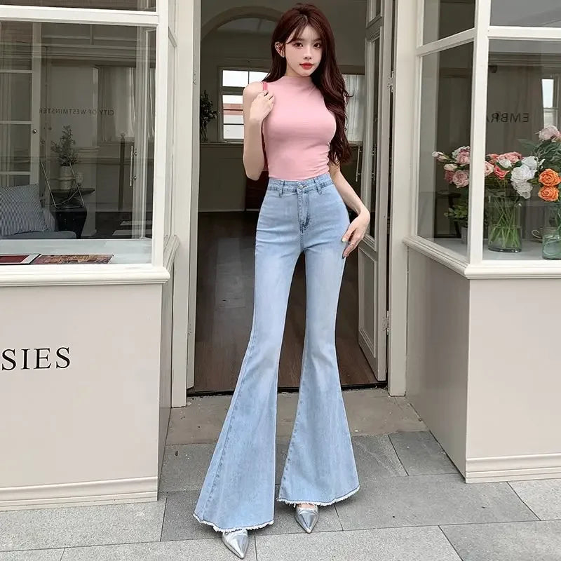 Spring Summer New High Waist 3D Butterfly Knot Denim Pants Women's European Style Slimming Butt Lifting Flared Trousers