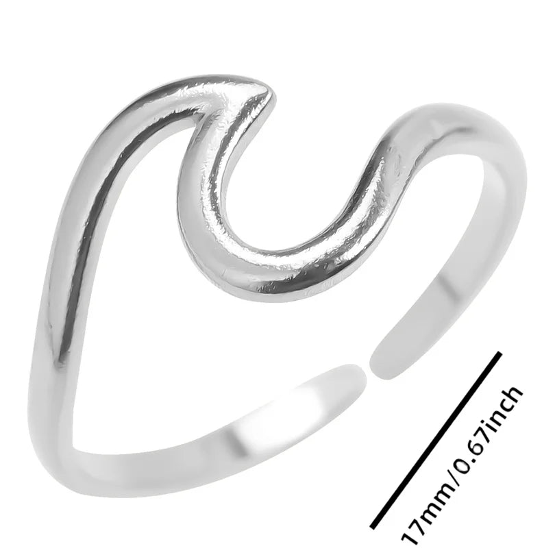 Wholesale 6pcs Steel Color Rings Hug Snake Love Star Moon Shell Leaf Shaped Rings Stainless Steel Women Jewelry Charms No Fade