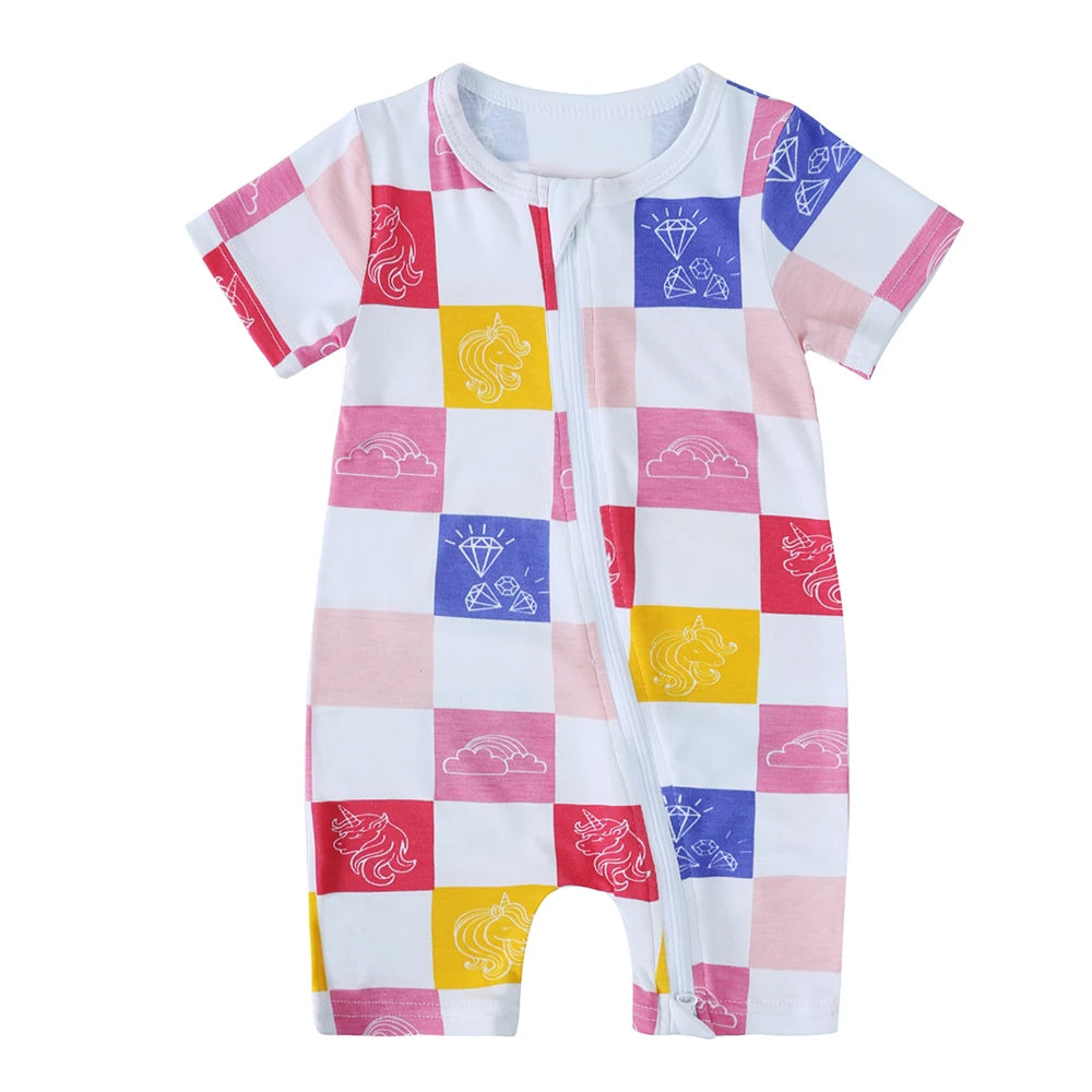 0-24M Summer Newborn Baby Romper Bamboo Fiber Clothes Infant Boy Girl Onesie Pyjamas Full Print Breathable Sleepwear Jumpsuits