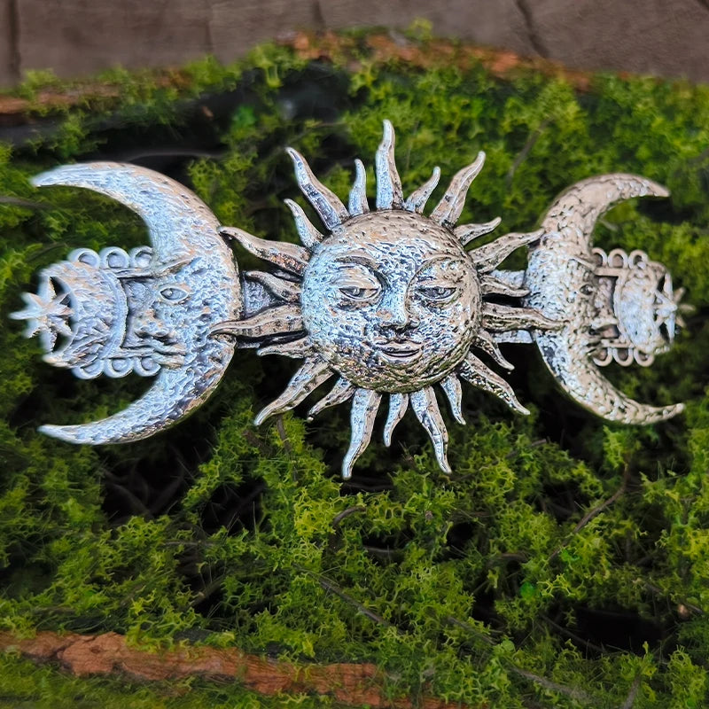 Witch Sun Crescent Moon Celestial French Barrette Pagan Triple Moon Hairclip Hairpin for women Occult Pagan Hair Jewelry