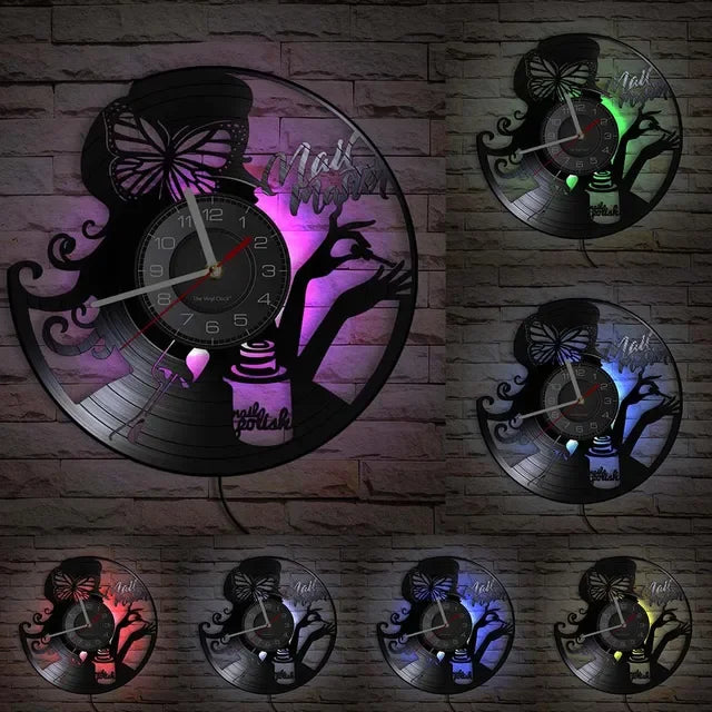 Custom Spa Salon Business Wall Sign Wall Decor Nail Salon Personised Your Name Vinyl Record Wall Clock Polish Fashion Art Clock