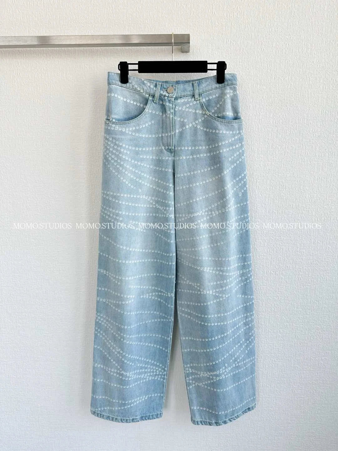 Ladies' new denim jeans with embroidered letters and full material beach collection