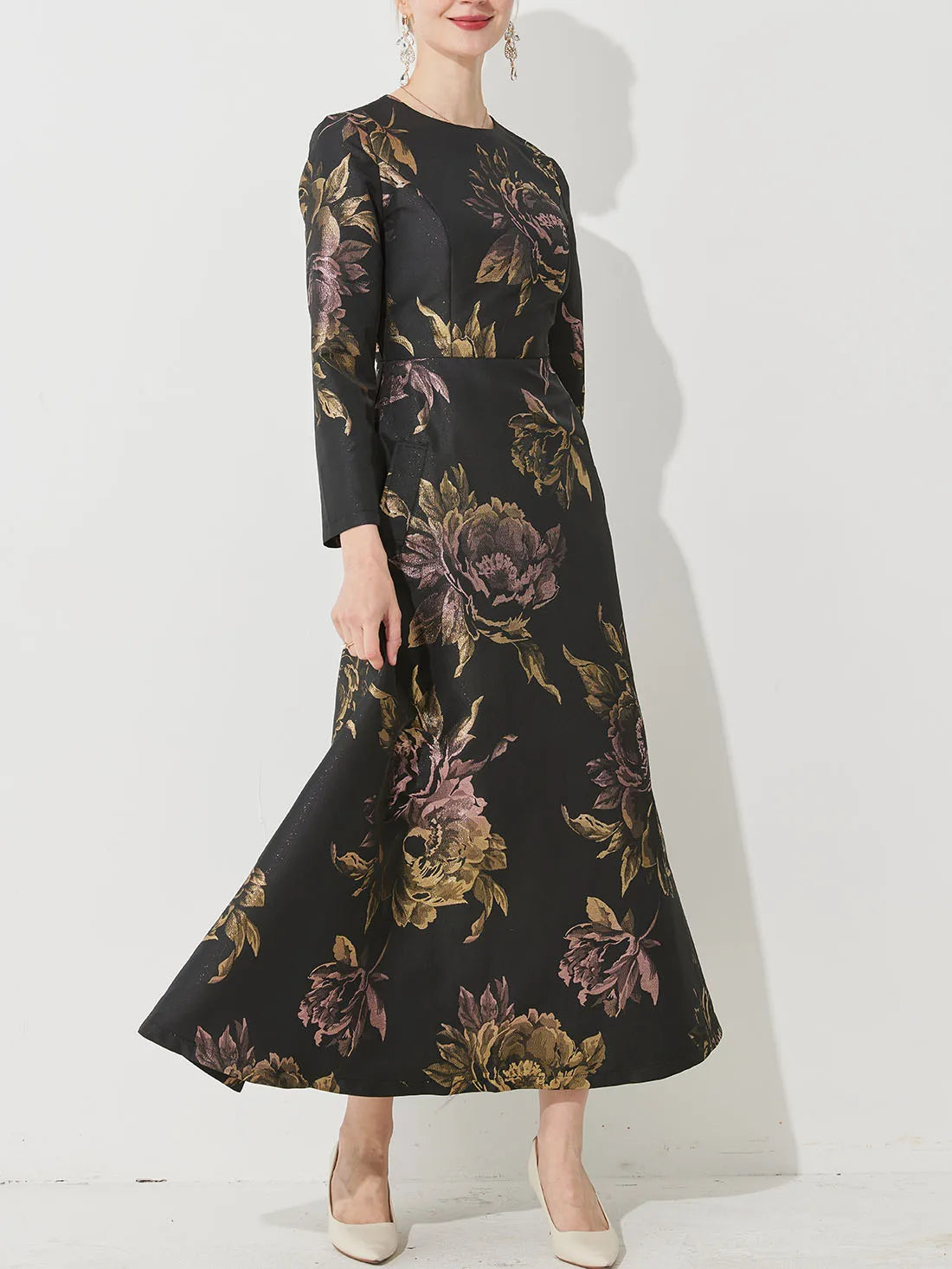 Luxury Women Long Maxi Jacquard Dress Spring Autumn Boho Floral Fashion Clothing Ladies Party Evening Ball Gown