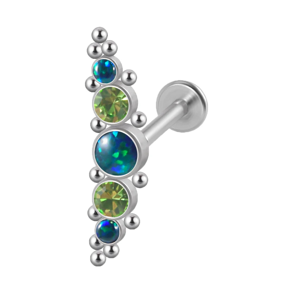 1PC Surgical Steel Internal Thread Labret Lip Ring Opal&Zircon Cluster Curved Ear Cartilage Tragus Helix Daith Piercing Jewelry