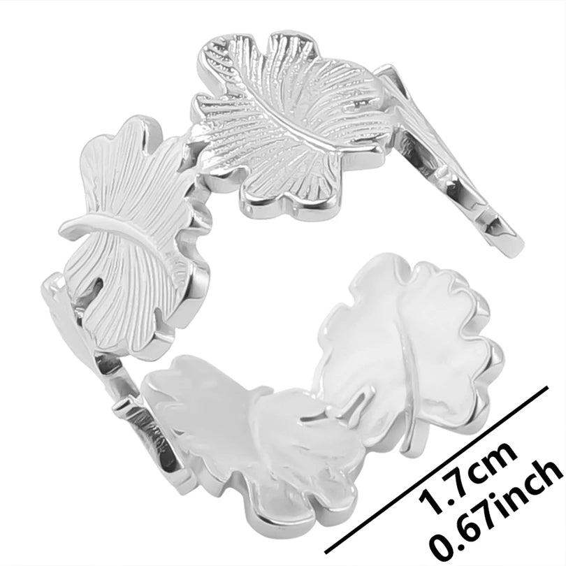 Wholesale 6pcs Steel Color Rings Hug Snake Love Star Moon Shell Leaf Shaped Rings Stainless Steel Women Jewelry Charms No Fade