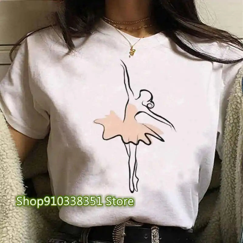 2023 Ballet Dancer Printed T Shirt Women T Shirt 90s Cartoon Graphic Tops Ladies T-shirt Casual Woman Shirt Clothes Fashion Tee