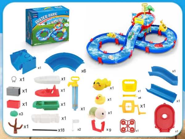 VATOS Summer Outdoor Kids Water Table 2-Tier Toddlers Water Table Playset Pool Waterway Toy with Pump Outside Activity Kids Fun