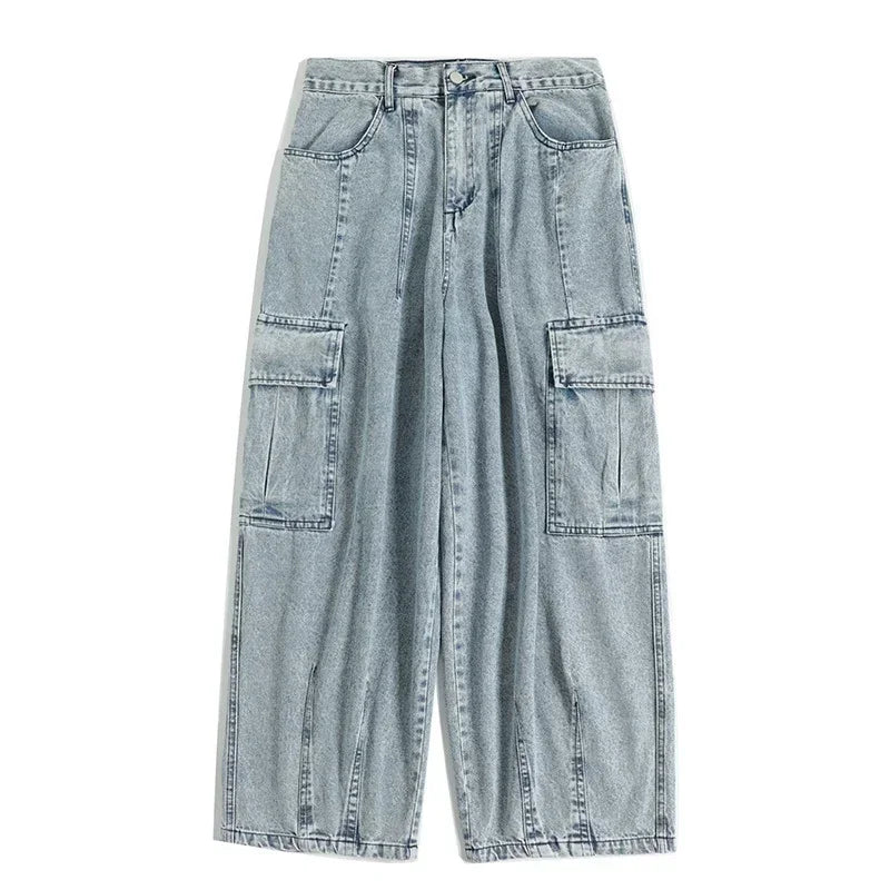 2024 New Black Baggy Jeans Men Oversize Korean Fashion Cargo Wide Denim Pants Streetwear Y2k Pants Male Sweatpants