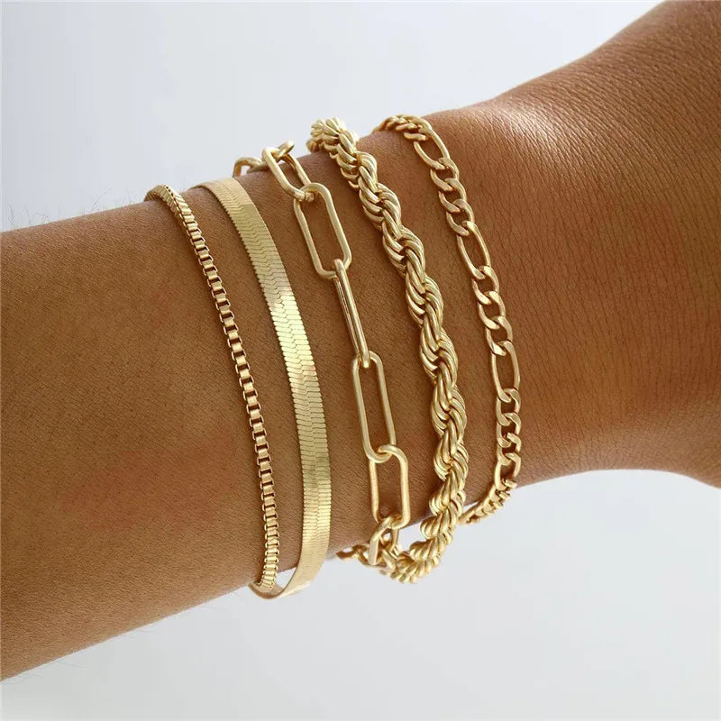YOBEST 2024 New Heart Beads Chain Bracelets for Women, Silver Color Trendy Geometric Bracelets Set, Party Jewelry Accessories