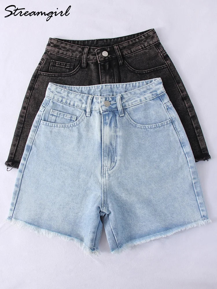 Blue Denim Shorts Women Jeans Long High Waist Loose Bermuda Shorts Woman Black Jean Straight Shorts For Women Summer 2024