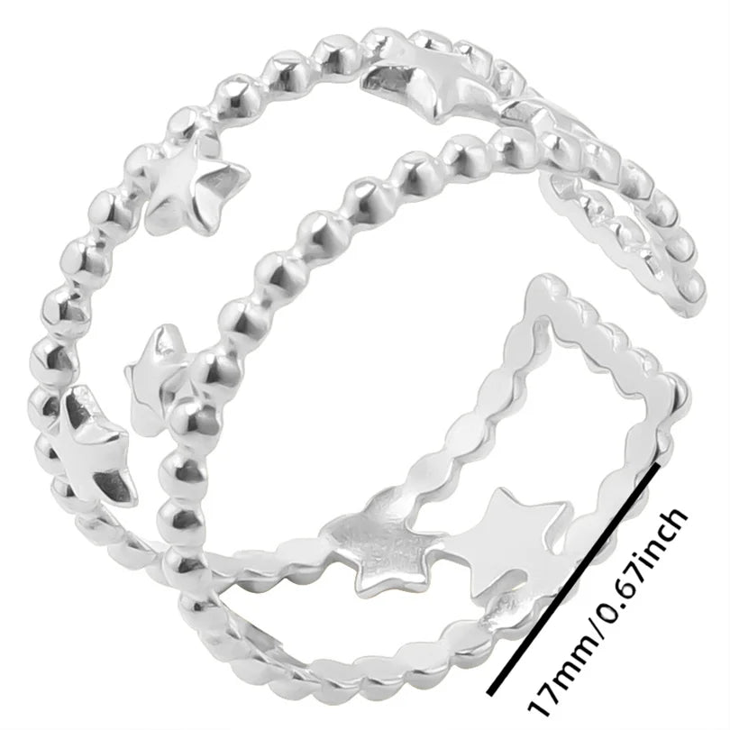Wholesale 6pcs Steel Color Rings Hug Snake Love Star Moon Shell Leaf Shaped Rings Stainless Steel Women Jewelry Charms No Fade